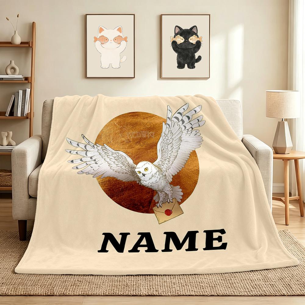 Custom Name Owl Letter Flannel Blanket Throw Blanket Soft Warm Sofa Bed home Decor Unique Gift