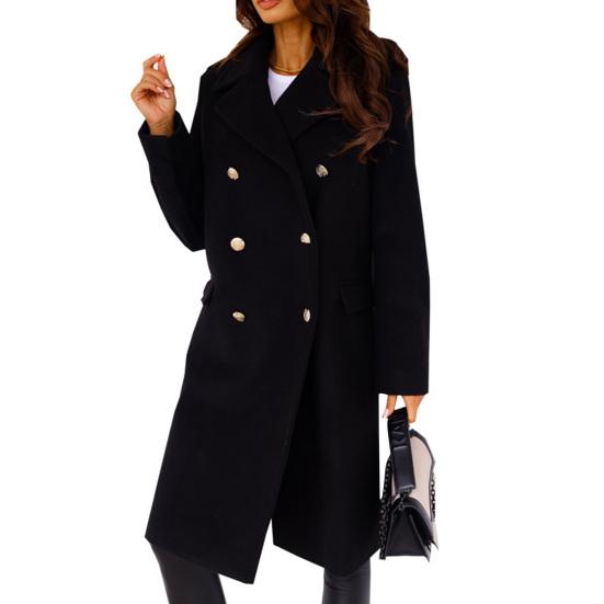 Women Winter Overcoat Turn-down Collar Pockets Pure Color Double-breasted Cardigan Loose Fit Coat