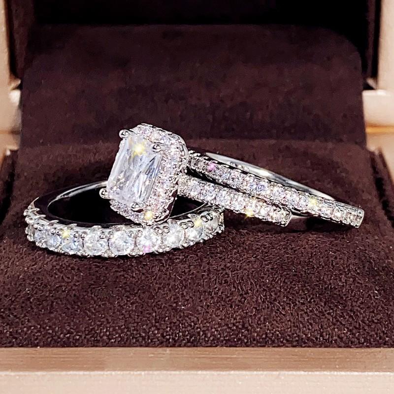 Huitan Современная мода Геометрический квадратный кубический цирконий 3 шт. Набор женских колец Новые модные свадебные вечерние кольца Роскошные ювелирные изделия