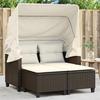 VidaXL Garden Sofa 2 Seater with Canopy and Stools, Patio Seat, Outdoor Balcony Terrace Furniture, Brown Resin 365782