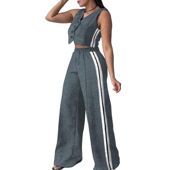 Женские костюмы-двойки Топ-жилет с V-образным вырезом на пуговицах Широкие брюки