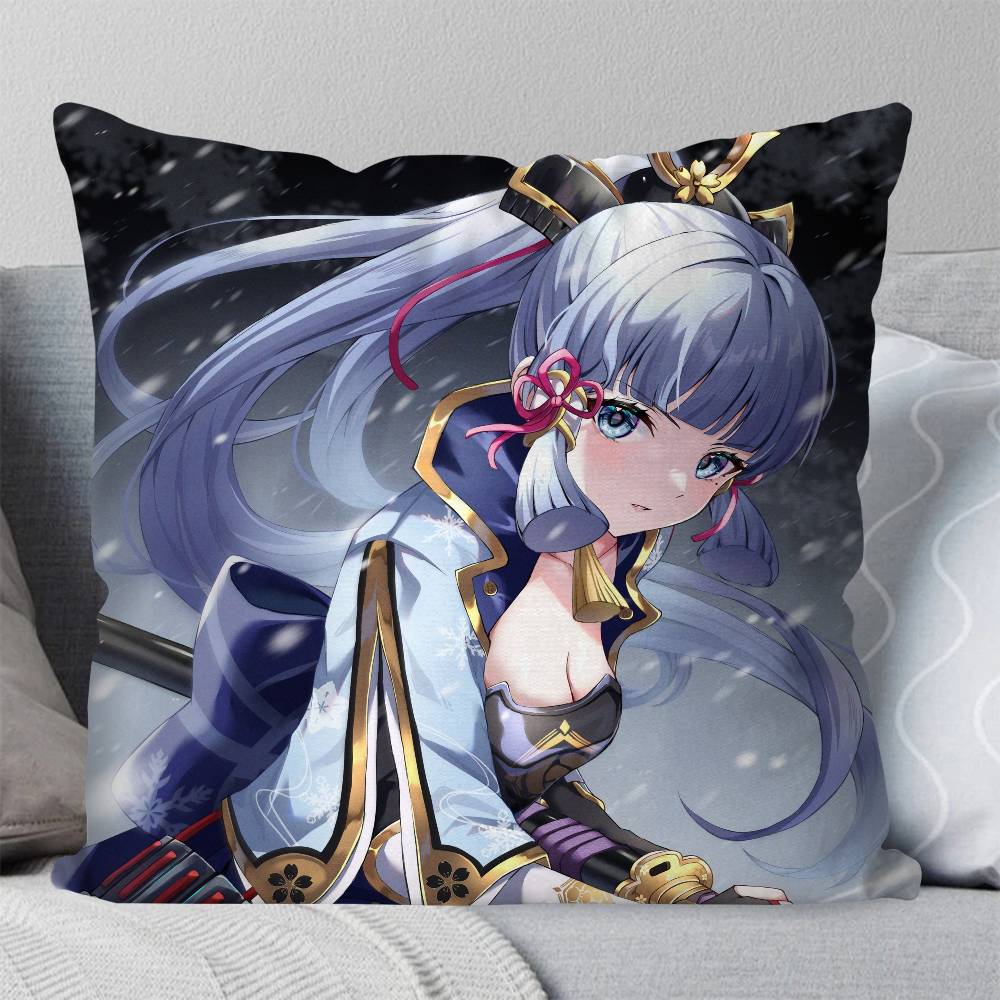 Kamisato Ayaka Anime Game Genshin Impact Pillow Case Fashion Square Pillowcase Bedroom Sofa Room Ins Decoration Leisure