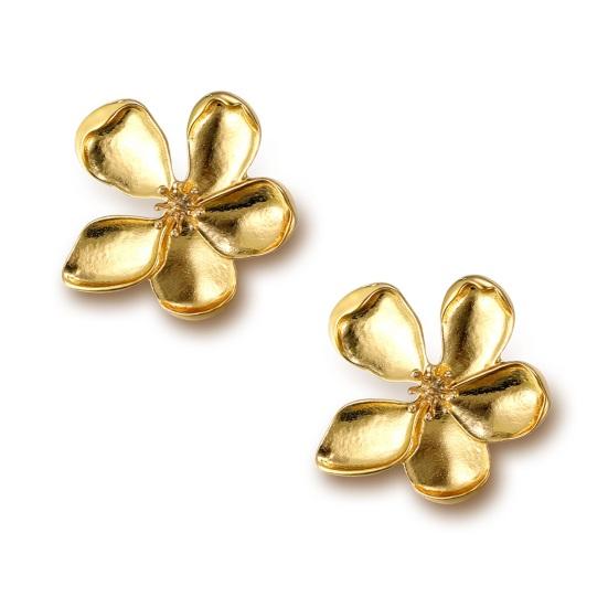 1 пара женских сережек-гвоздиков, золотые 3D-цветочные винтажные серьги-гвоздики, полированные сплавные легкие украшения для ушей для свиданий, выпускного вечера