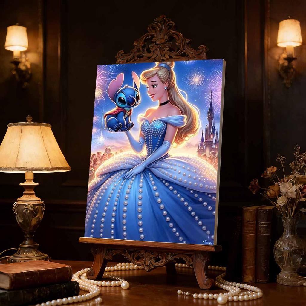 Disney Жемчужная живопись Золушка и Стич Бал Фантазия Творческое искусство 5D Изысканный пейзаж Сверкающее ремесло Домашняя настенная декорация DIY Ручной работы Подарок
