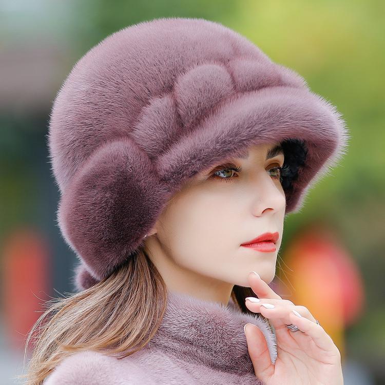 Mink Hat Women's Winter Thickened Warm Mink Hair Whole Mink for Middle and Elderly Mothers Versatile Duck Tongue Fur Hat