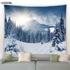 Рождественский гобелен на стене, природный белый лес, снежный настенный большой гобелен для вечеринки, гостиной, спальни, общежития, домашний декор