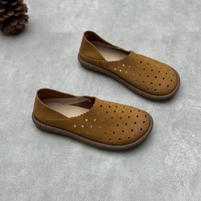 Туфли ручной работы на плоской подошве из натуральной кожи. Ретро-лоферы. Женские сандалии на мягкой подошве с круглым носком.