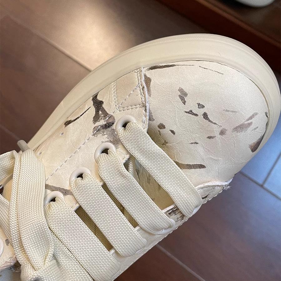 Gu Yunshu Блестящие повседневные туфли на толстой подошве, увеличивающие рост, белые туфли, женская повседневная обувь, весна 2024, новые спортивные туфли на шнуровке для женщин