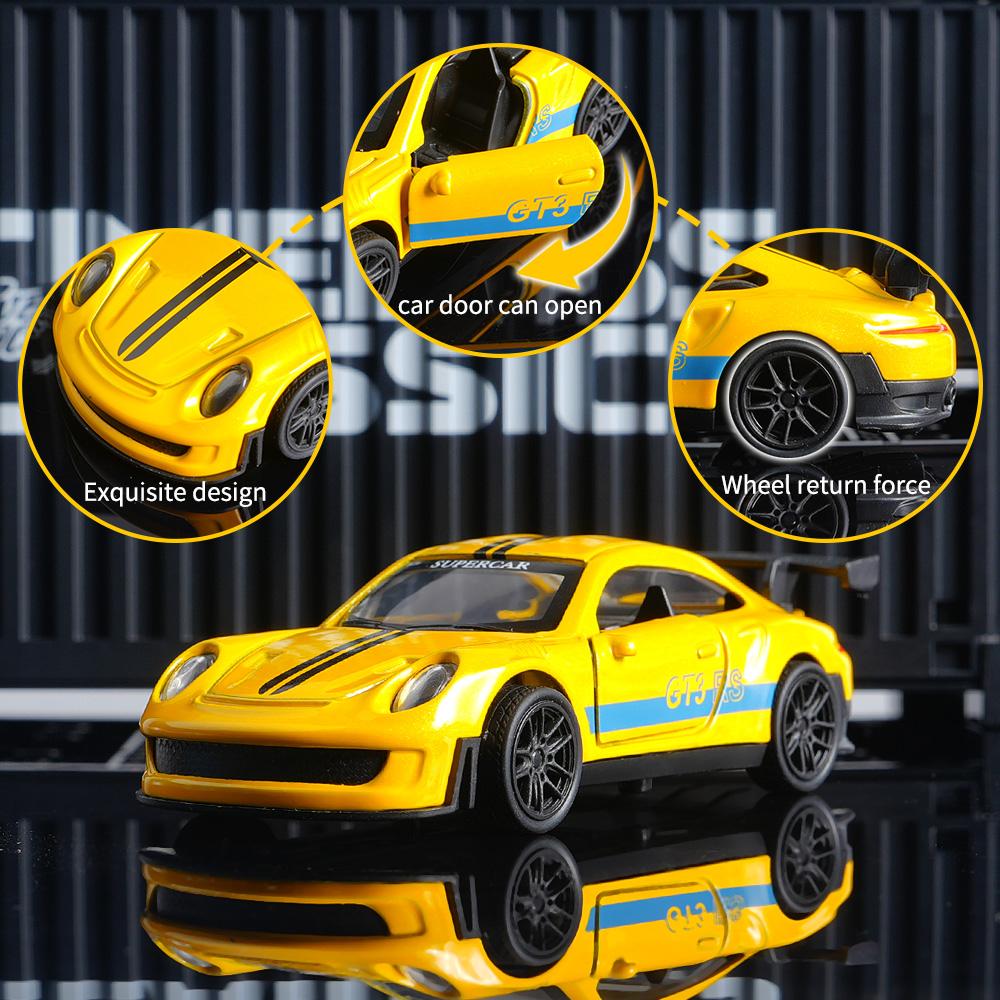 Модель GT3 RS из литого металла, Декор суперкара из сплава, Желтый коллекционный автомобиль, Премиальное настольное украшение для автолюбителей