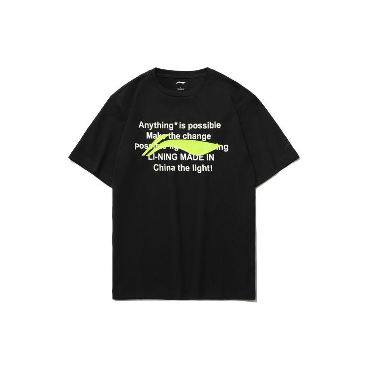 Li-Ning Спортивная модная серия с буквенным принтом, свободная футболка с круглым вырезом, топы унисекс, черный AHSR340-6