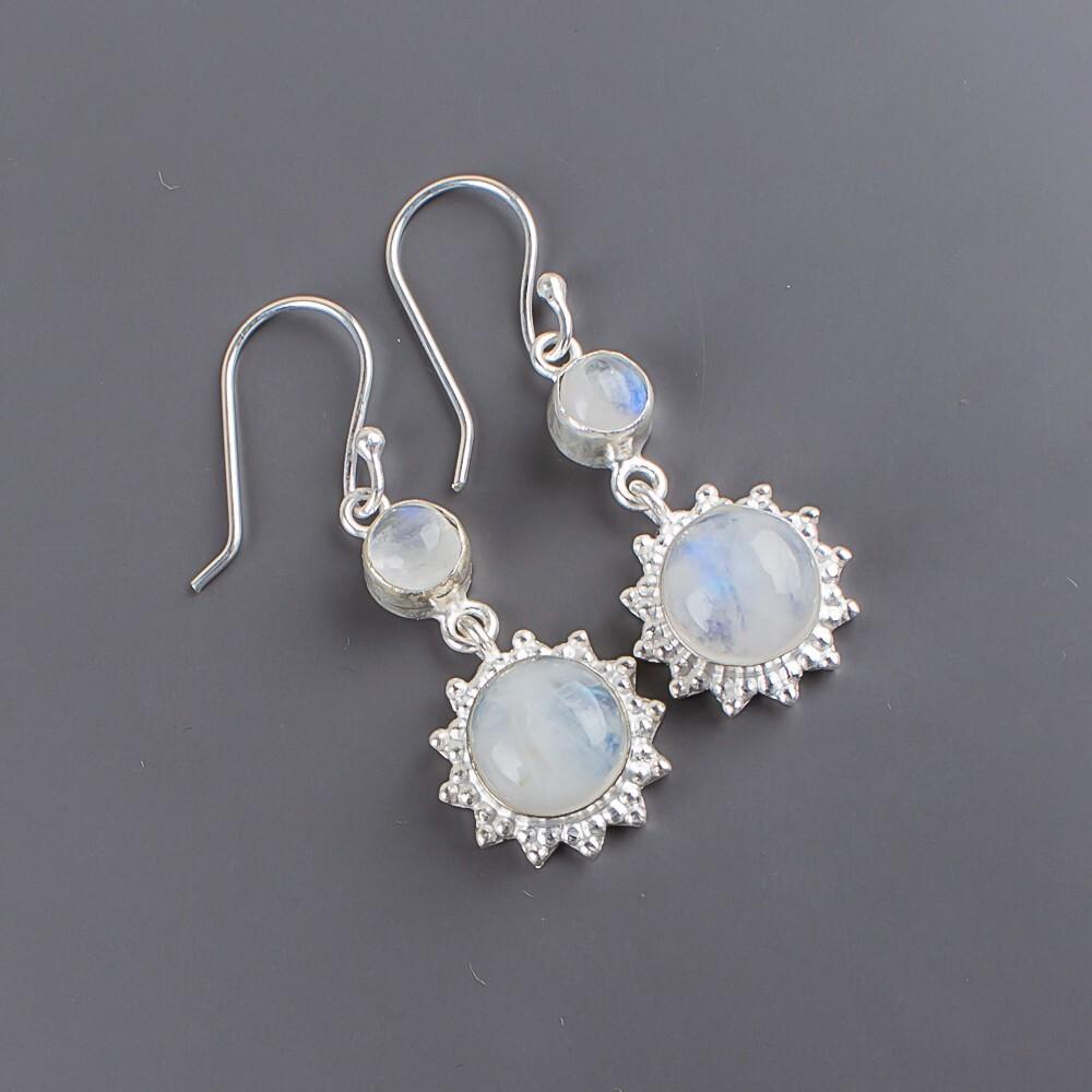 Радужный Лунный Камень Драгоценный Камень 925 Стерлинговое Серебро Ювелирные Изделия Ручной Работы Серьги 1.80" EE-13-24