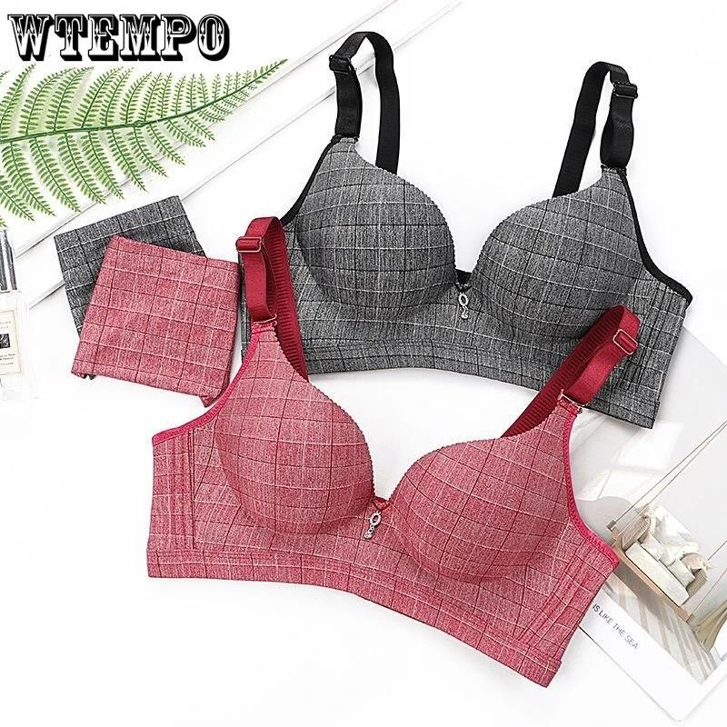 Gather Bra for Women Plaid Thick Adjustable Invisible Bra Without Steel Ring A Cup Sexy Push Up Bralette Sensual Lingerie