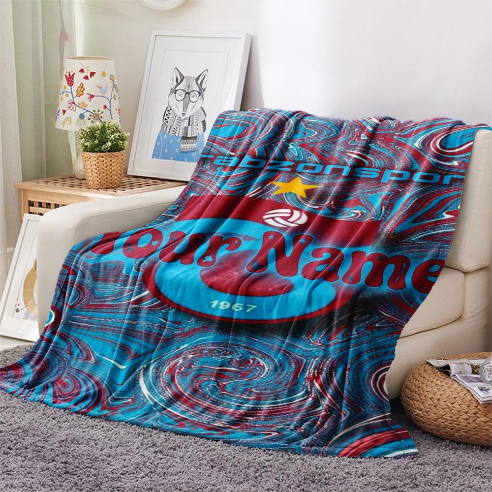 1PC Star Soccer Emblem Custom Name Patterned Flannel Blanket Suitable For All Seasons For Home Decor Warmth And Comfort Gifts Holiday Present