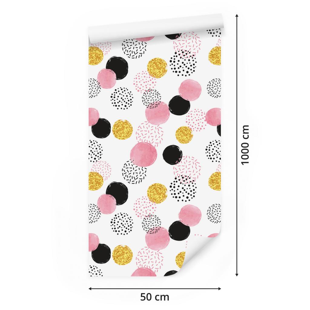 Black, pink and yellow dots wallpaper for living room and bedroom 50x1000