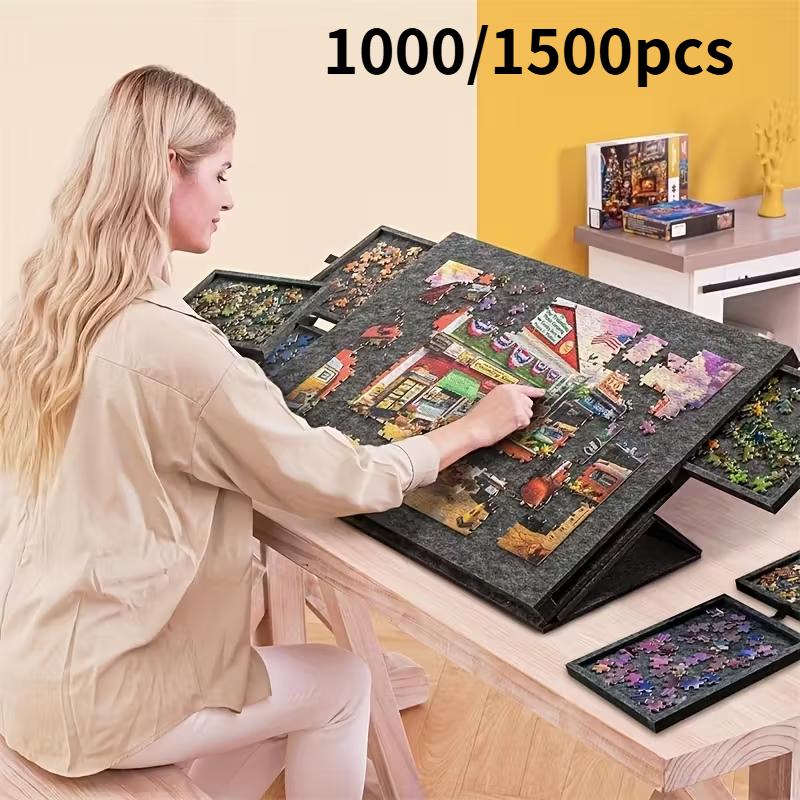 Стол для пазлов 1500 шт., Портативный, с 6 ящиками для хранения, Регулируемая высота, Большая вместимость для образовательных игр и хранения пазлов для детей