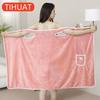 1pc Portable Bath Towel Absorbent Quick Dry Bathrobe with Pockets Bow Decor Bath Towel Bathroom Accessories