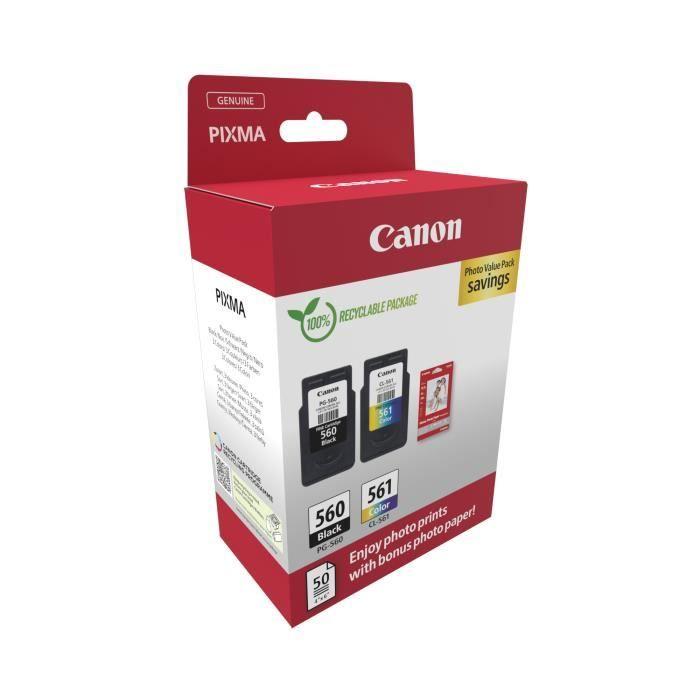 Упаковка из 2 картриджей + упаковка фотобумаги — CANON — PG-560 Черный + CL-561 Цветной