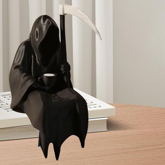Sitting Grim Reaper Figurine Black Robe Man Ornament Gothic Faceless Man