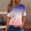 Женская плиссированная футболка с круглым вырезом и градиентным принтом, короткий рукав, топ с разрезом по низу