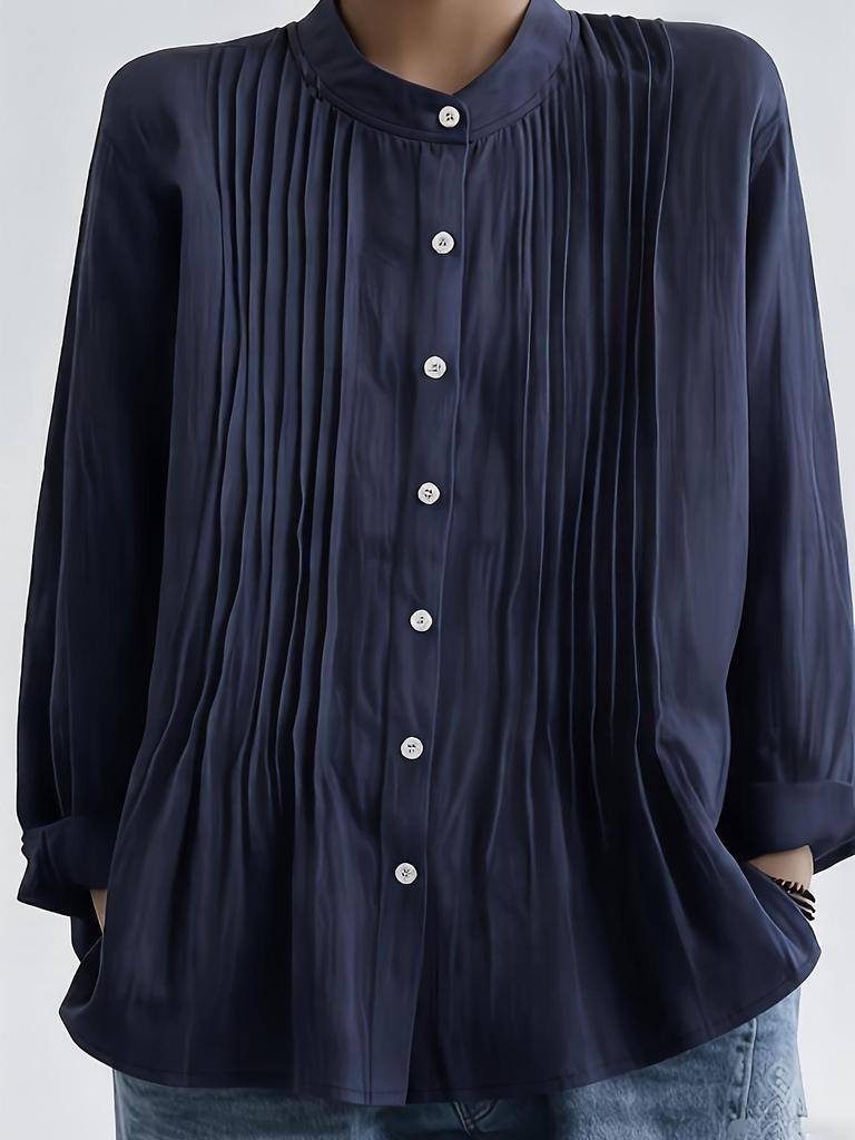 Женская белая ретро хлопково-льняная плиссированная рубашка с длинным рукавом