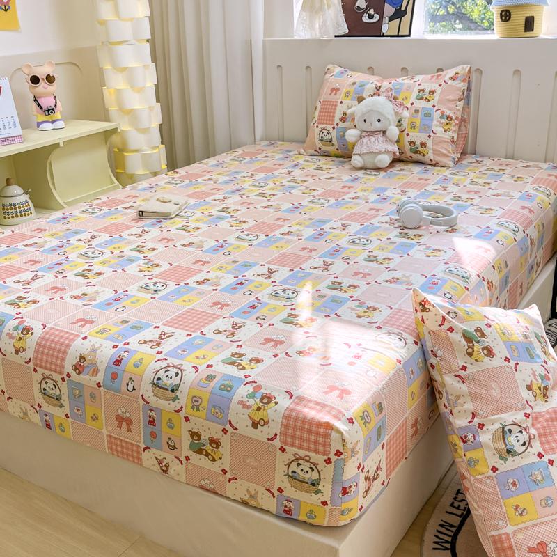 1pc Washed Cotton Bed Sheets with Elastic Single/Queen/King Cartoon Style Fitted Bed Sheet Sabanas Matrimoniales Sheets for Bed