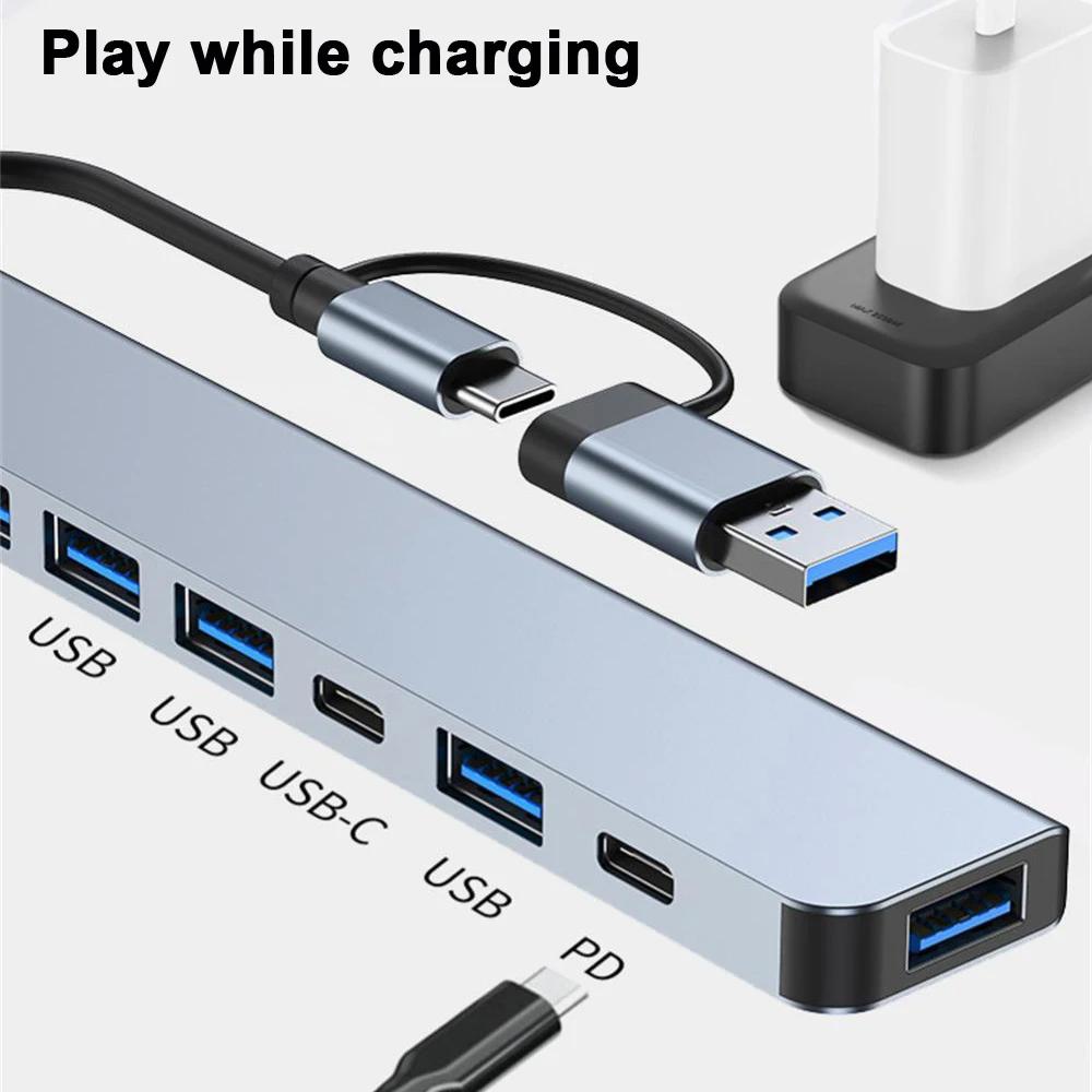 USB C Hub 7 Ports Multi USB Splitter Type C Dock Station USB 3.0 2.0 PD Adapter for Xiaomi MacBook Pro Plug and Play Support U Disk Keyboard Mouse