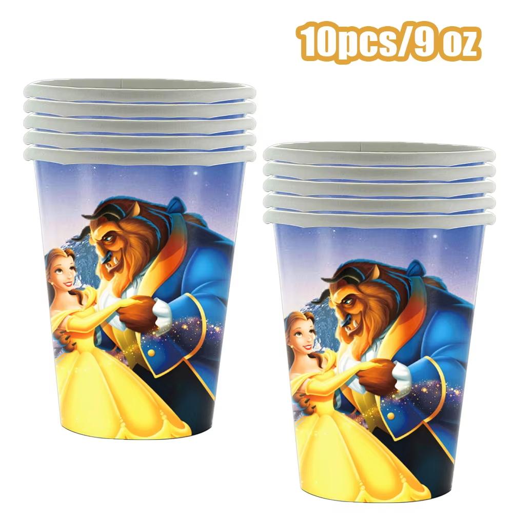 Beauty And The Beast Party Decoration Birthday Backdrop Belle Princess Paper Cup Plate Balloons For Girl Favor Gifts Baby Shower
