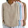 Women Shirt Doll Collar 3/4 Sleeve Pullover Tops Solid Color Loose Fit Thin Shirt Tops Casual Daily Wear