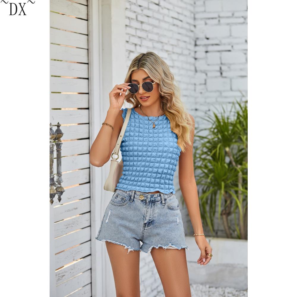 DX ~ ~ трансграничное женское летнее и летнее новое короткое платье Amazon с попкорном с открытым пупком, сексуальный топ на бретелях для пикантных девушек