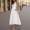 Women Summer V-Neck Sleeveless Backles Casual Long Dress