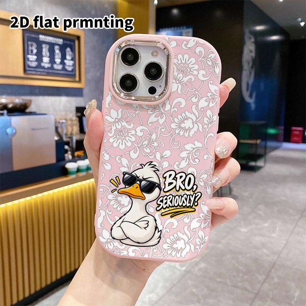 Phone case: 2D flat design suitable for iPhone 18 17 16 15 14 13 Pro protective case, couple style, white duck, Christmas and Halloween gifts