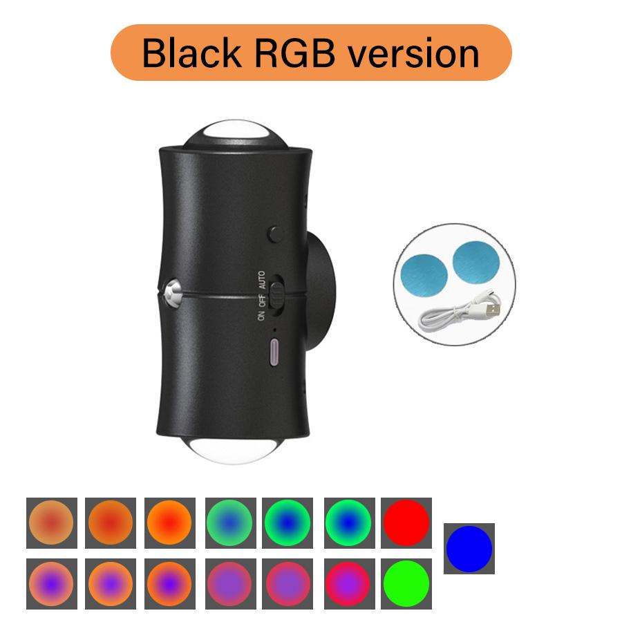 Светодиодный настенный светильник с датчиком движения, трехцветный RGB, перезаряжаемый, двухголовочный магнитный прожектор для спальни, прихожей, лестницы, окружающее освещение