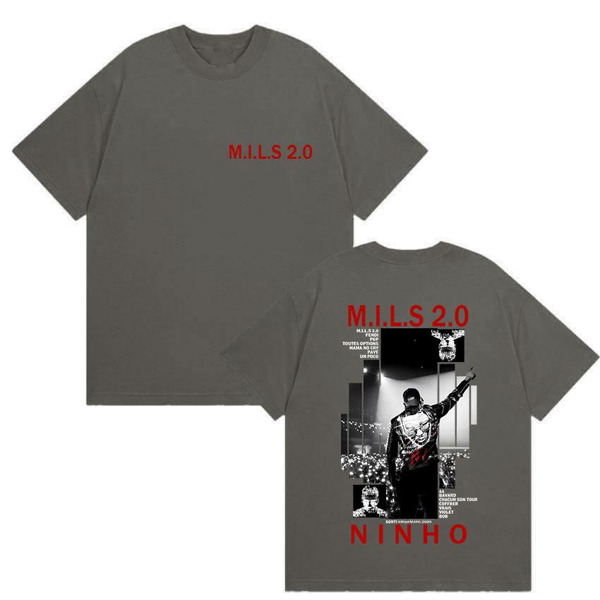 2025 Summer Rapper NINHO M.I.L.S 2.0 Album Merch T Shirt Men's Gothic Hip Hop Leisure Retro Style Cotton Short Sleeve T-shirt
