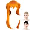 CaseEden Cosplay Wig, Premium Long Twin Tail with Bun, Heat Resistant, Orange, WIG6153