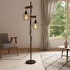 Lampadaire salon sur pied NETTLIFE - en bois, Style industriel rétro, 2 douilles E27, hauteur 151 cm, abat-jour en métal