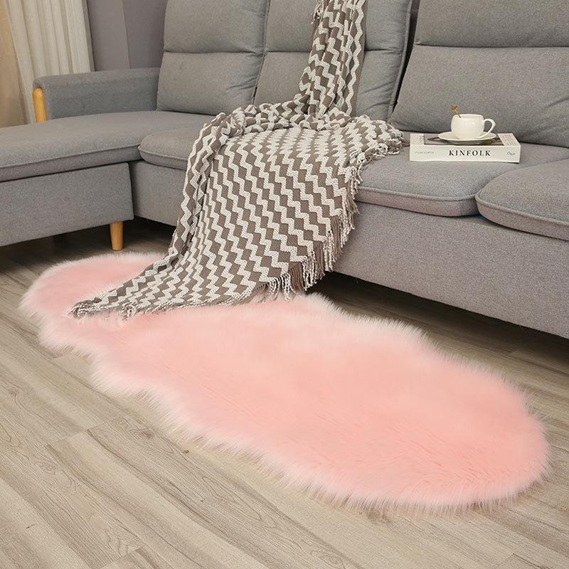 Irregular Imitation Wool Non-slip Carpet for Bedroom, Living Room, Sofa, and Bedside - Thickened & Washable.