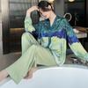 Ice Silk Pajamas Women's Spring And Autumn Long Sleeved Cardigan Printing Suit Pyjamas