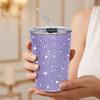Durable 500ml Rhinestone Water Cup Bling Sparkling Glitter Coffee Mug with Lid Straw Luxury Creative Straw Cup Girl