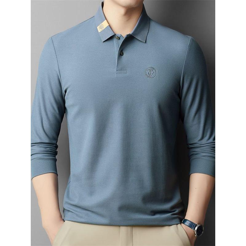 Autumn Long-Sleeved Polo Shirt Men's Cotton Lapel Business Fashion and Leisure Middle-Aged Suit T-shirt