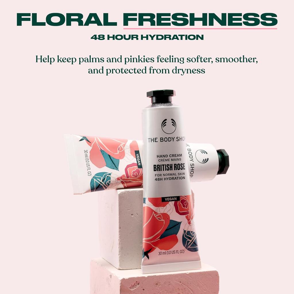 The Body Shop British Rose Petal Soft Hand Cream 30 ml Hydrating Floral Moisture For Normal To Dry Hands