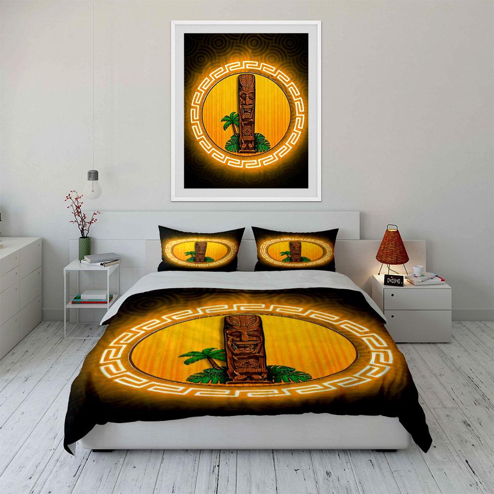 Tiki statue with palm. Bedding sets Duvet cover sets Duvet covers Pillowcases(1 * Duvet Cover 2 * Pillowcases, without duvet insert)