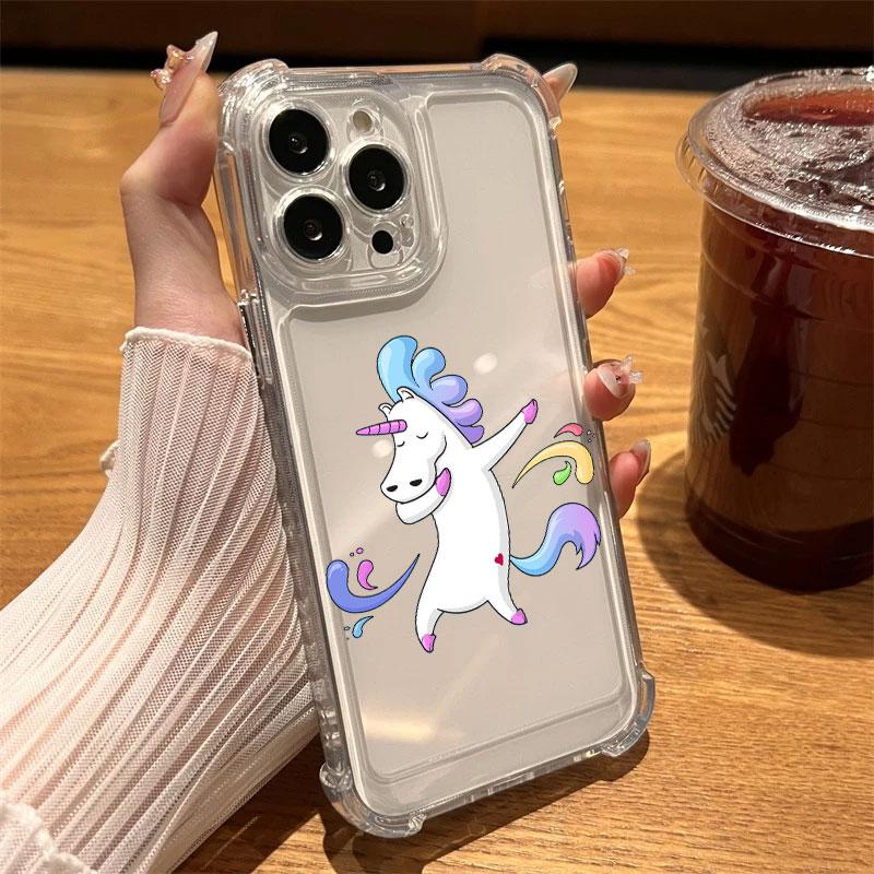 Unicorn with Rainbow Pee Cartoon Phone Case Clear For iPhone 17 16 14 15 11 12 13 Pro Max 16E 15 16 Plus 17 Air Shockproof Cover