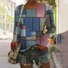 Vintage Patchwork Print Women's T-shirt Autumn Round Neck Harajuku Long Sleeve Pullover Female Oversized Ladies Clothing