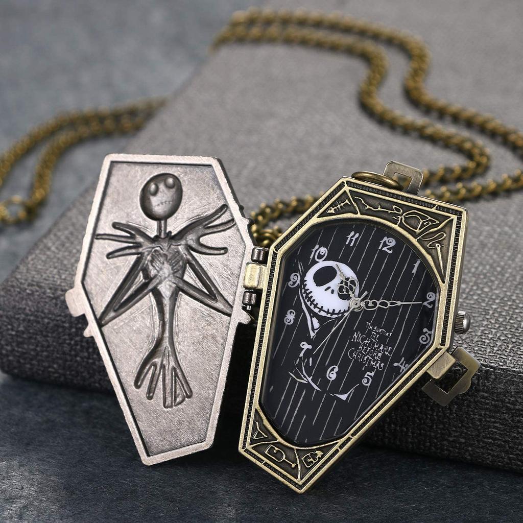 Карманные часы Lancardo с ожерельем, цепочкой для свитера, карманные часы с аналоговым кварцевым корпусом в стиле ретро с черепом и костями, шестиугольный математический планшет для ежедневных поездок на работу