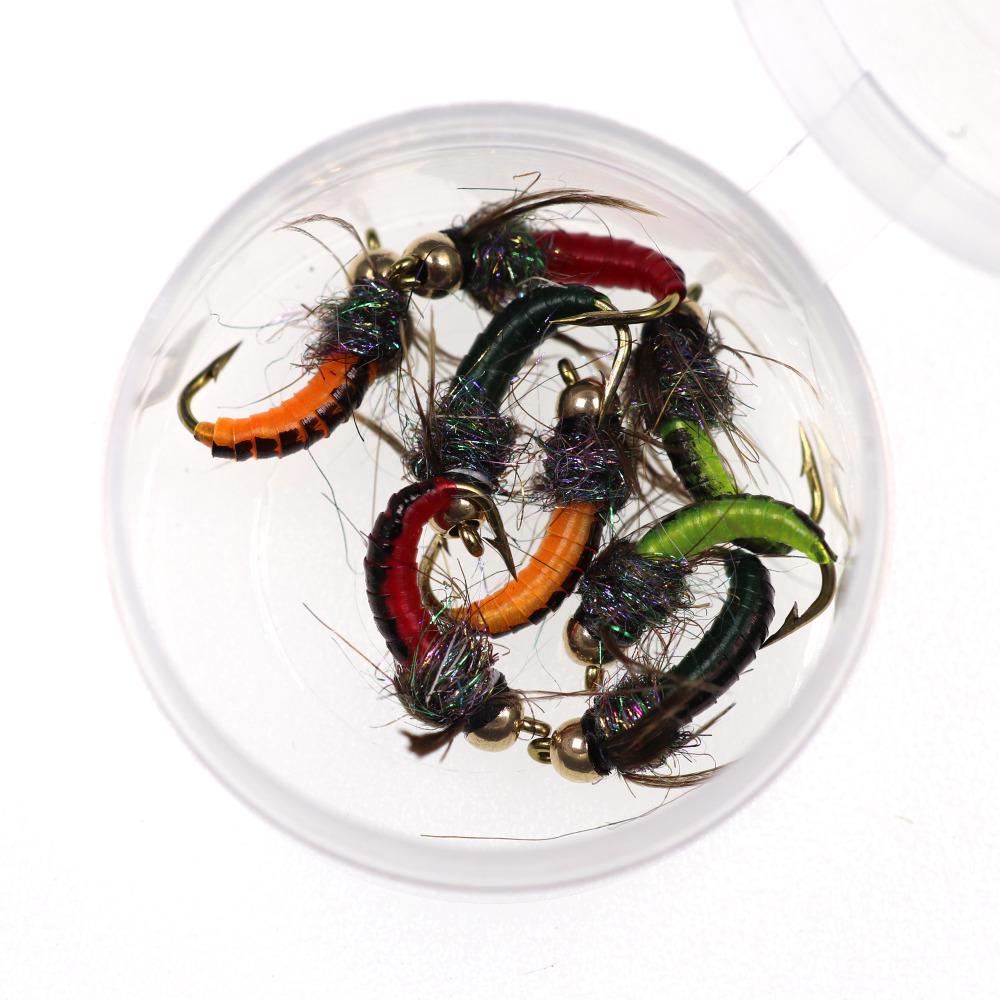 8PCS #12 Brass Bead Head Fast Sinking Nymph Scud Fly Bug Worm for Trout Fishing Nymphing Artificial Insect Bait Lure