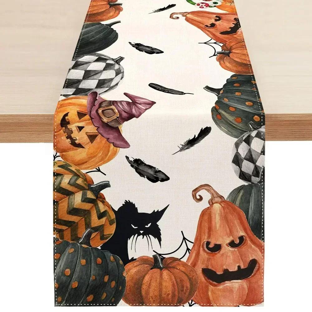Halloween Table Runner Decoration Placemat Tablecloth Pumpkin Bat Flag Cloth Halloween House Horror Party Scary Decor