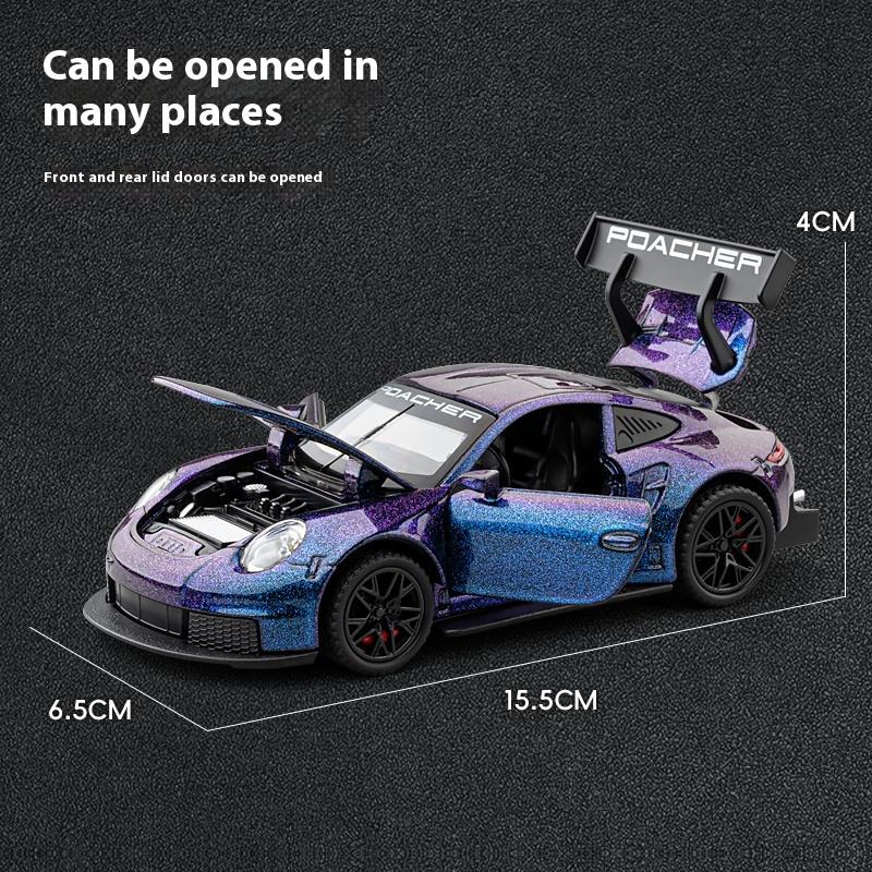 Модель легкосплавного автомобиля Porsche GT3 RS в масштабе 1/32 с инерционным механизмом в стиле ретро, игрушка мечты для любителей гонок, идеально подходит для детей и коллекционеров