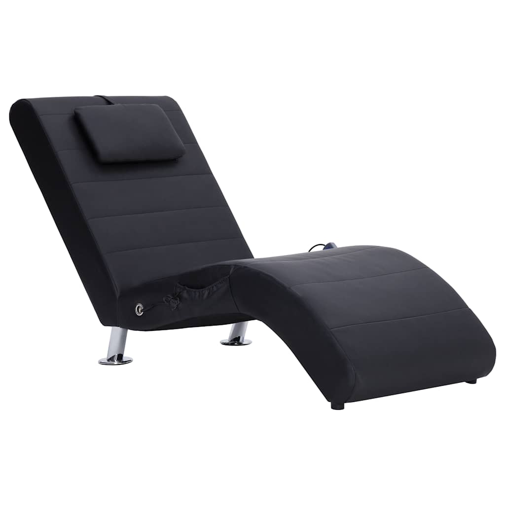 Massage Chaise Longue with Cushions Black Faux Leather