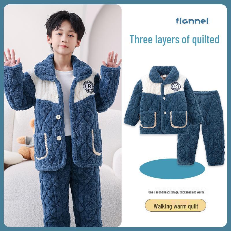 Зимний детский стеганый фланелевый пижамный комплект с флисовой подкладкой для мальчиков, девочек и малышей, семейный matching set