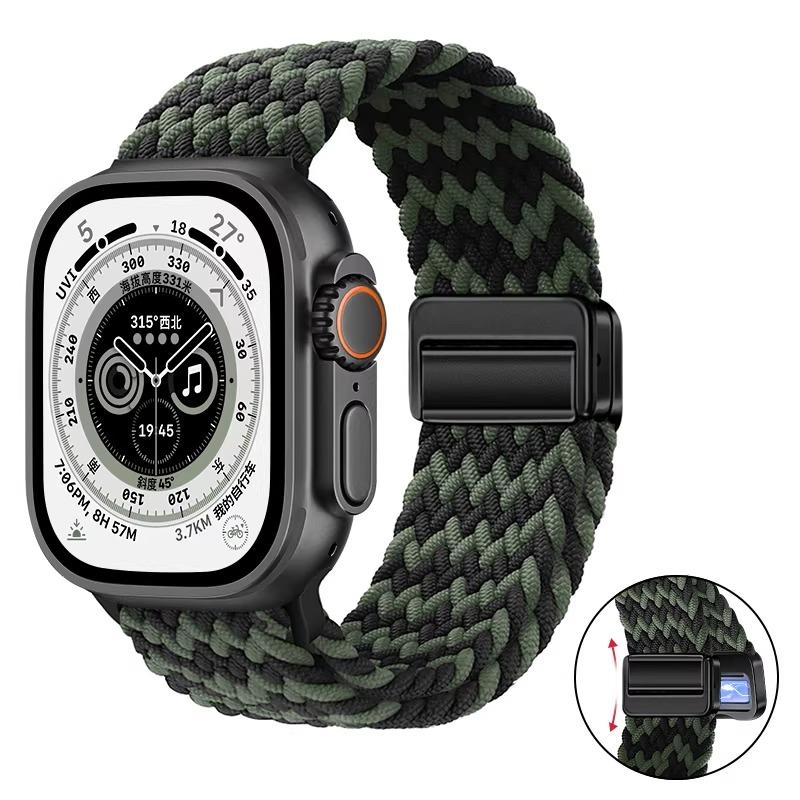 Плетеное нейлоновое петлевое ремешок для Apple Watch Ultra 3 2 49 мм 11 10 46 мм 42 мм 9 8 7 45/41 мм Магнитный ремешок iWatch 6 5 SE 44/40 мм Correa